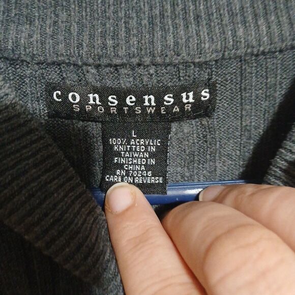 consensus sportswear Thin Sweater Mens Size L Grey Sports Grandpacore - Picture 3 of 7
